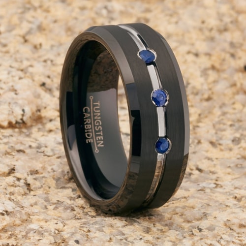 blue sapphire tungsten carbide ring