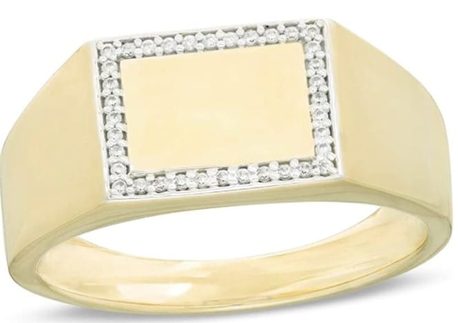10K Diamond Frame Rectangular Signet Ring