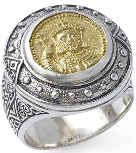 Konstantino Mens Silver and Bronze Constantine XI Round Ring
