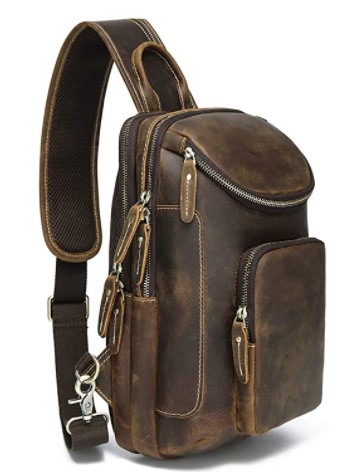 Lannsyne Vintage Full Grain Leather Sling crossbody Bag
