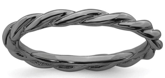 Silver Stackable Black plated Twist Ring