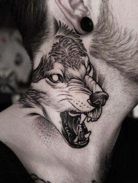 wolf neck tattoo